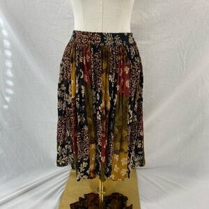 Studio C brown yellow boho floral midi/maxi skirt size small boho fairy